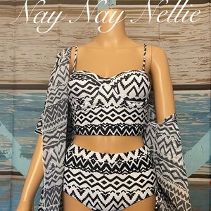 3 pc High-waist flirty bikini with coverup